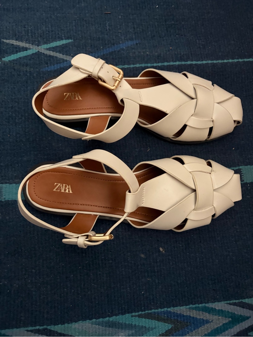 Zara Cream Woven Buckle Slingback Sandals